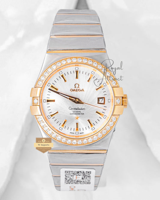 Latest Collection Two Tone Yellow Gold With Silver Dial Stone Figure & Bezel