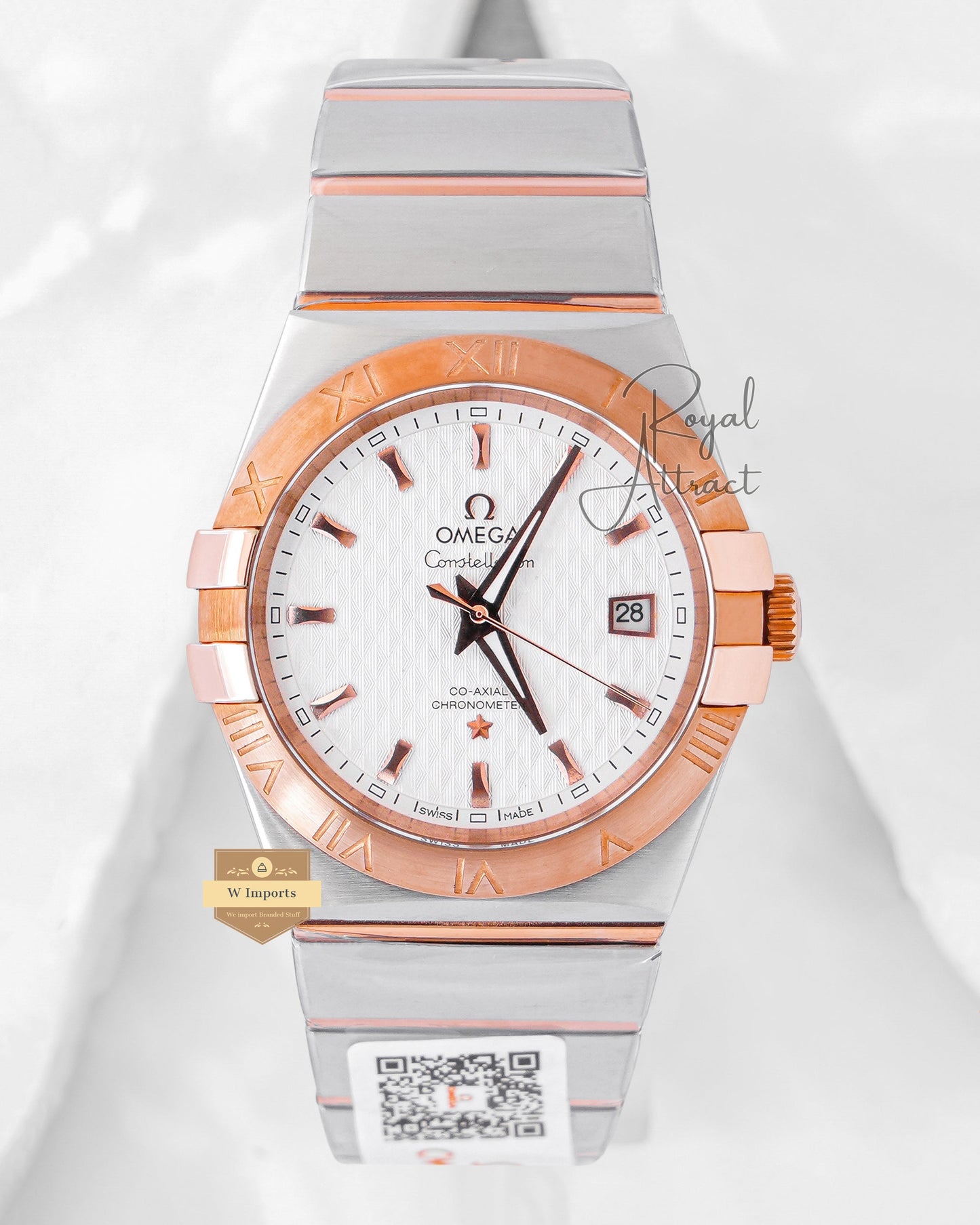 Latest Collection Two Tone Rose Gold With White texture Dial & Stone Figure