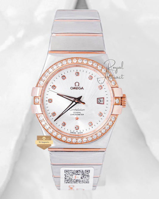 Latest Collection Two Tone Rose Gold With Silver Dial Stone Figure & Bezel