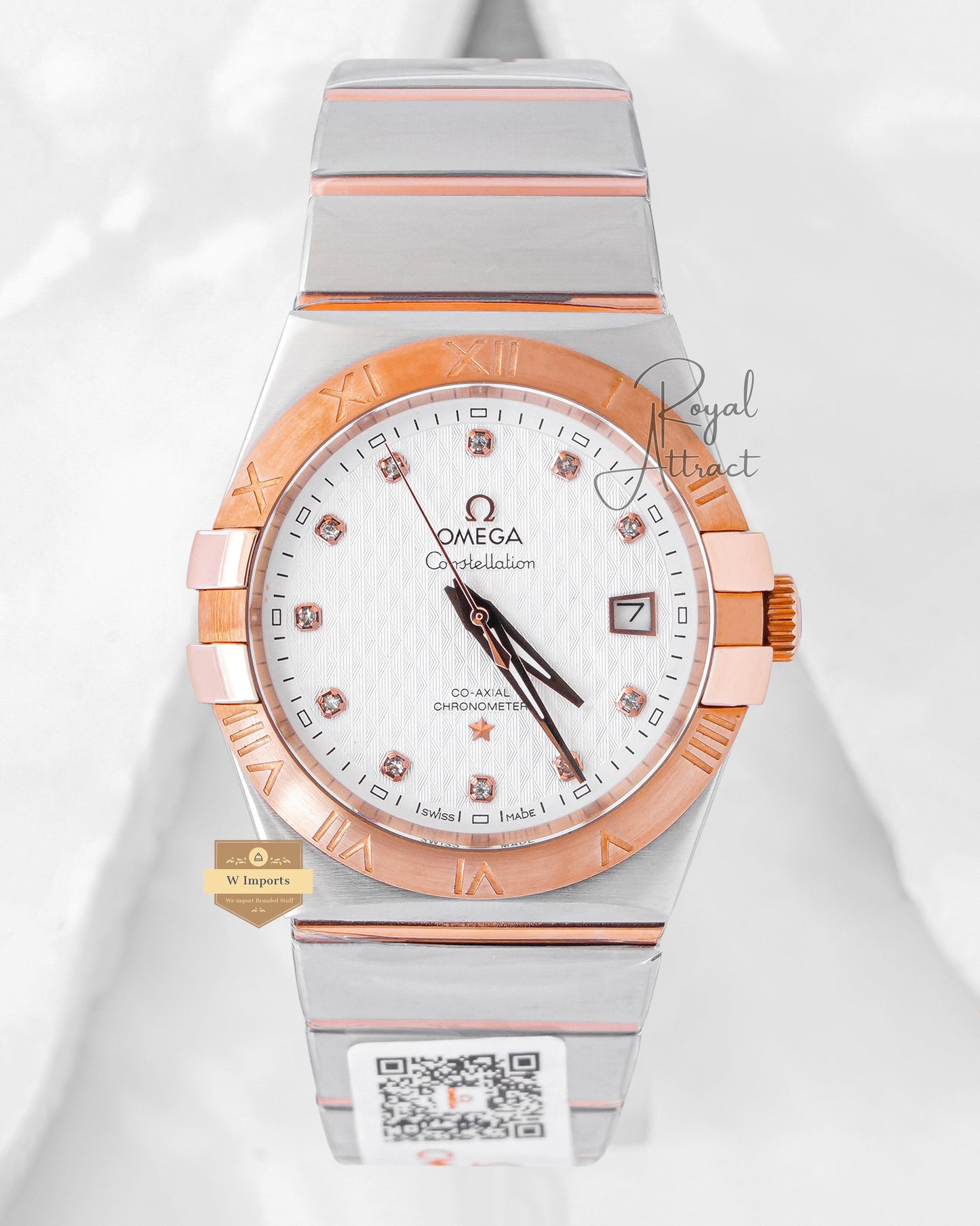 Latest Collection Two Tone Rose Gold With Texture White Dial Chain Watch