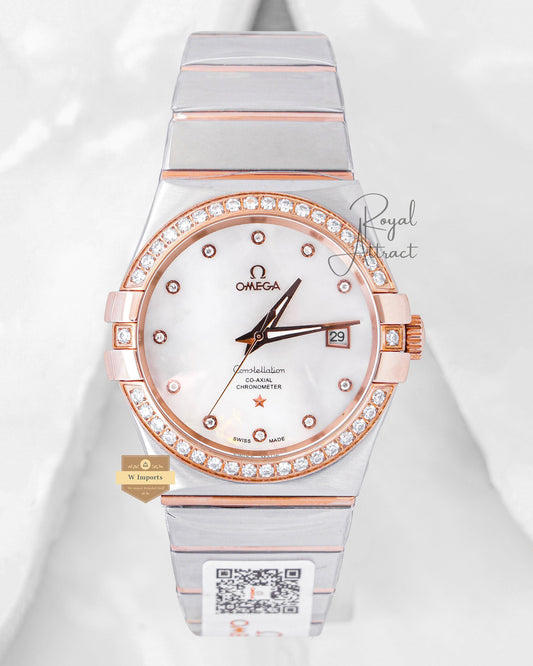 Latest Collection Two Tone Rose Gold With Marble Dial Stone Figure & Bezel