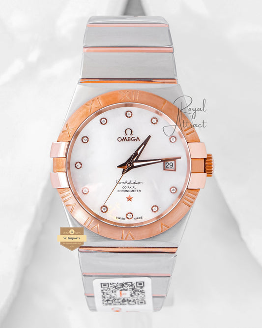 Latest Collection Two Tone Rose Gold With Marble Dial & Stone Figure
