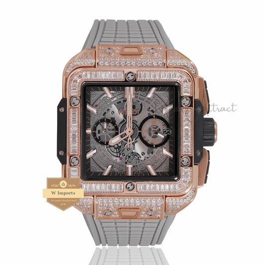 LATEST PREMIUM COLLECTION CHRONOGRAPH ROSE GOLD STONE BEZEL & SKELETON DIAL WITH PVC STRAP