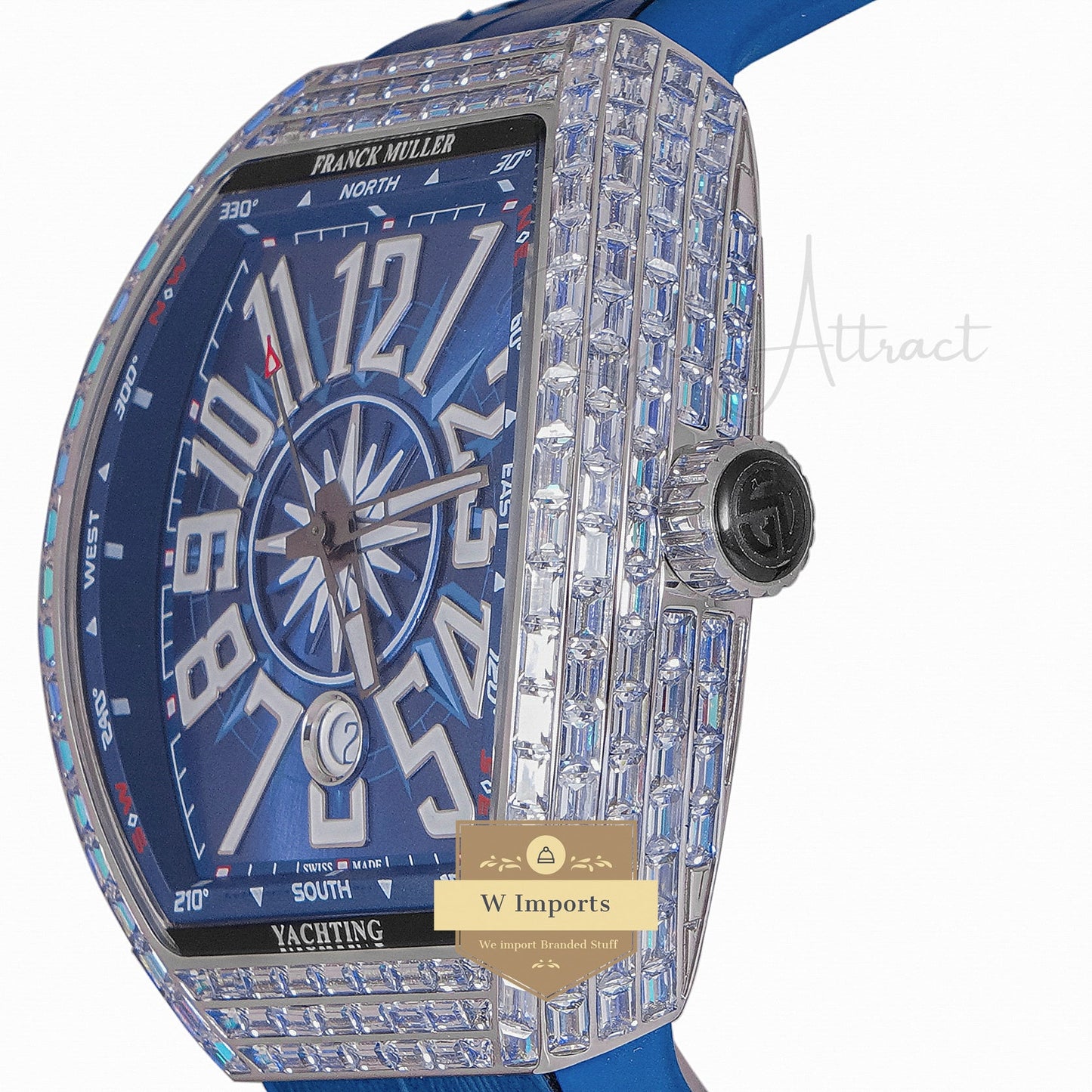 LATEST COLLECTION SILVER STONE CASE WITH BLUE DIAL AND PVC STRAP