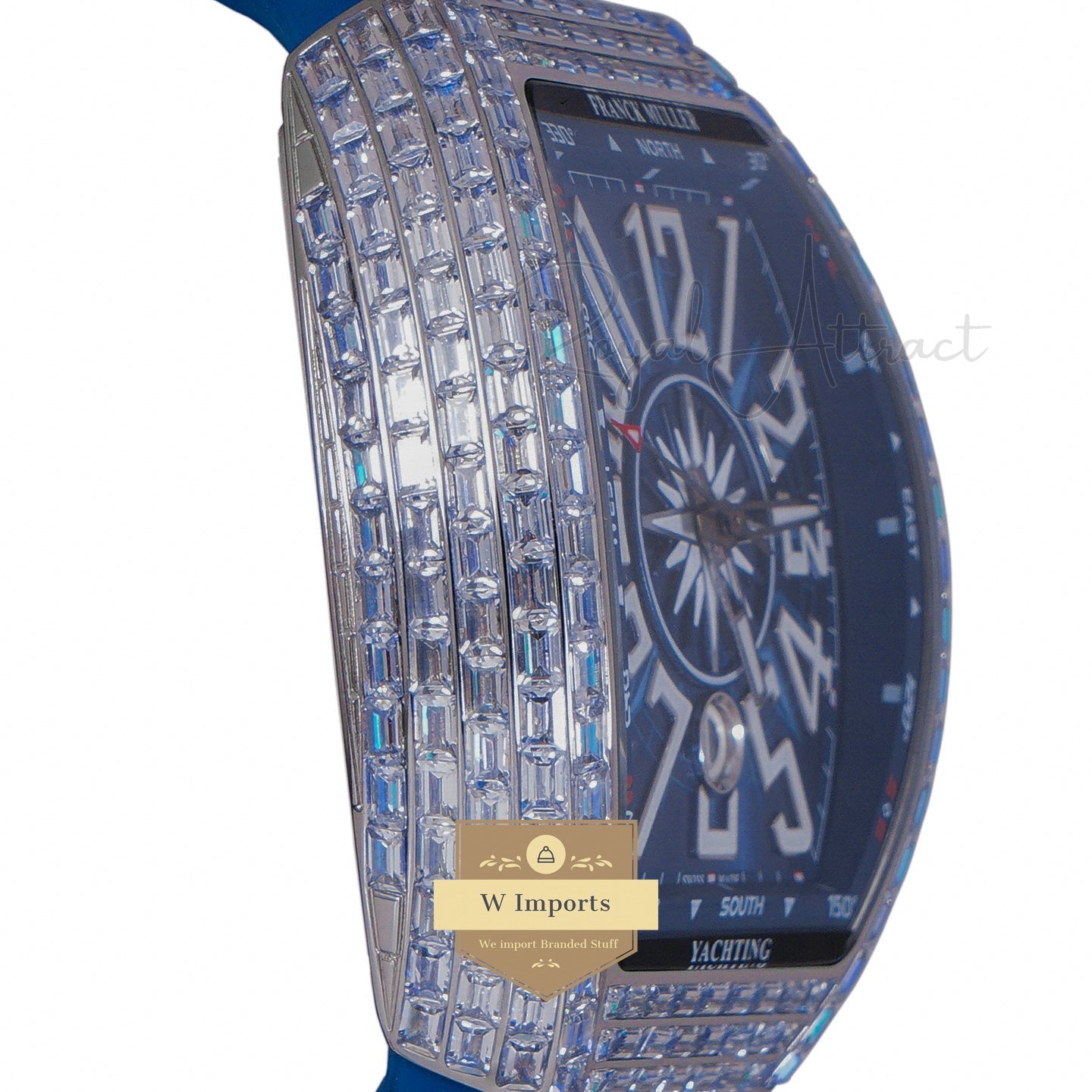 LATEST COLLECTION SILVER STONE CASE WITH BLUE DIAL AND PVC STRAP
