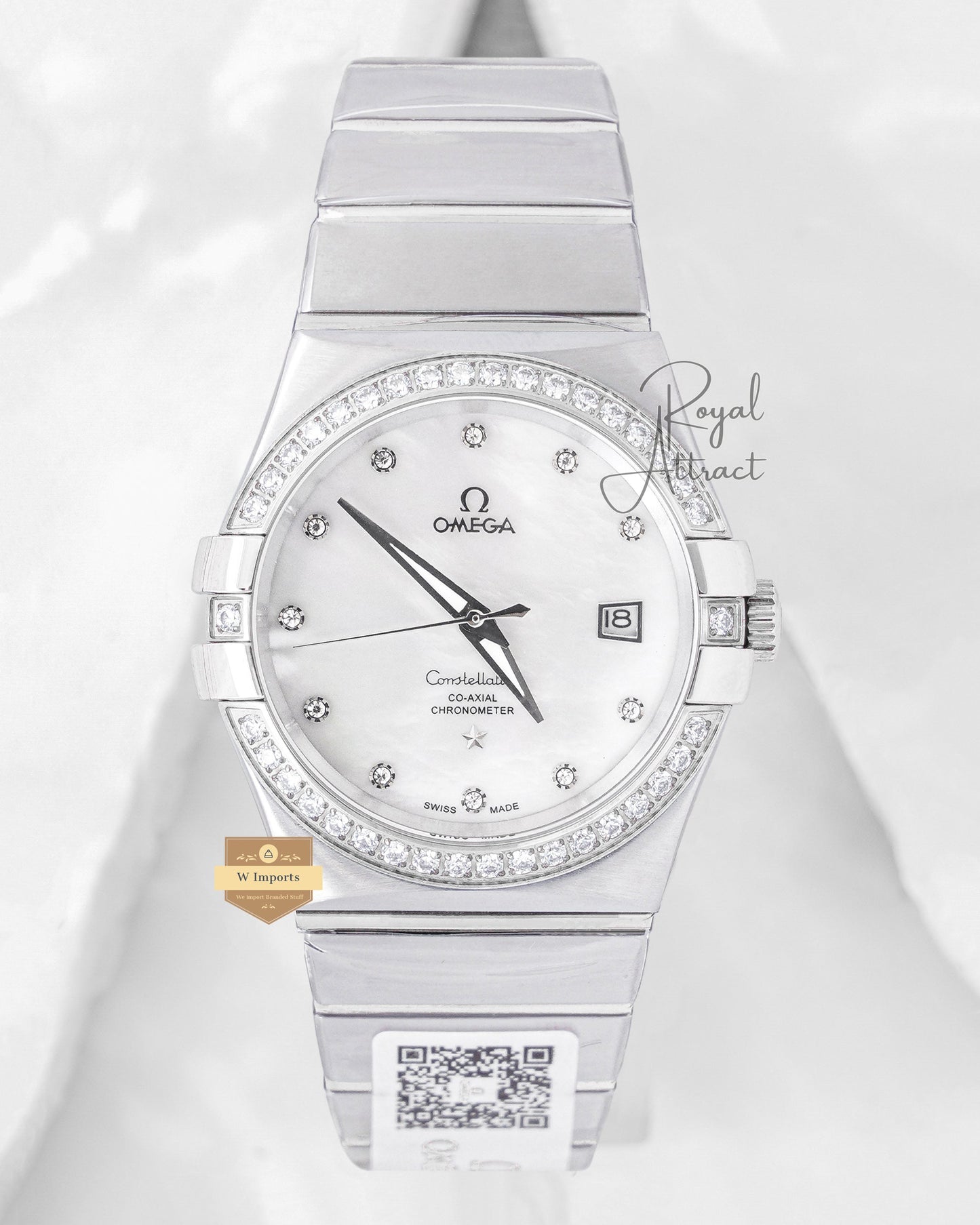 Latest Collection Silver With Marble Dial Stone Bezel Chain Watch