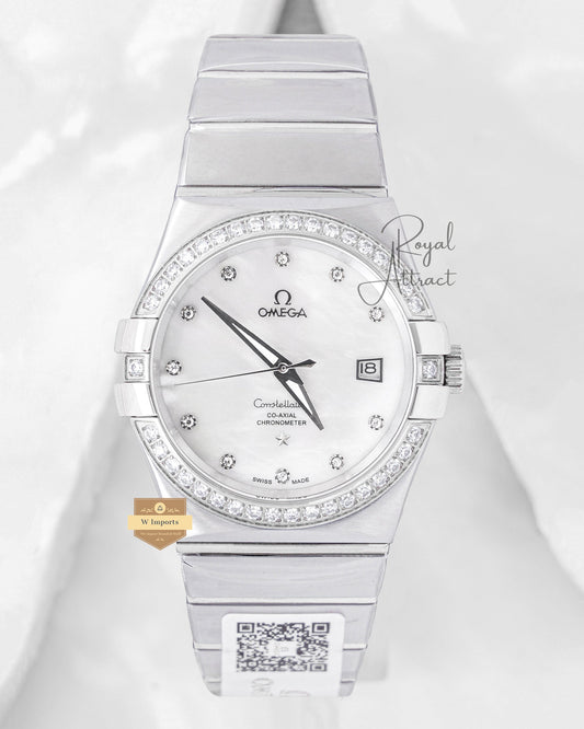 Latest Collection Silver With Marble Dial Stone Bezel Chain Watch