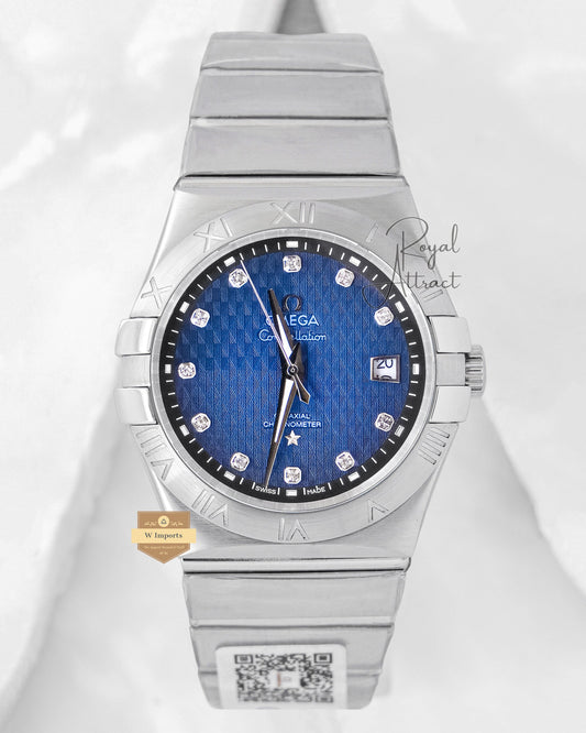 Latest Collection Silver With Blue Texture Dial Stone Figure Chain Watch