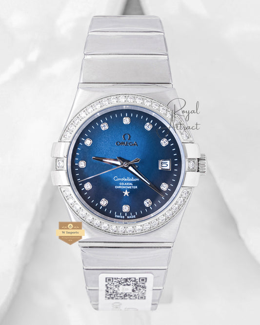 Latest Collection Silver With Blue Dial Stone Bezel Chain Watch