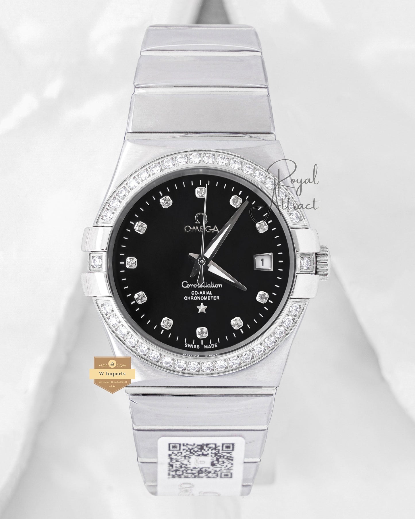 Latest Collection Silver With Black Dial Stone Bezel Chain Watch