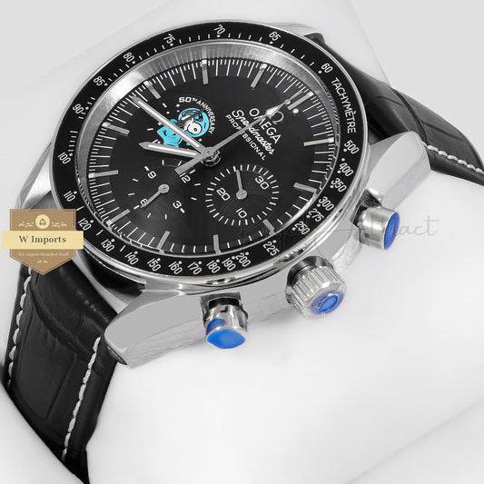LATEST COLLECTION CHRONOGRAPH SILVER CASE WITH BLACK DIAL AND LEATHER STRAP WATCH