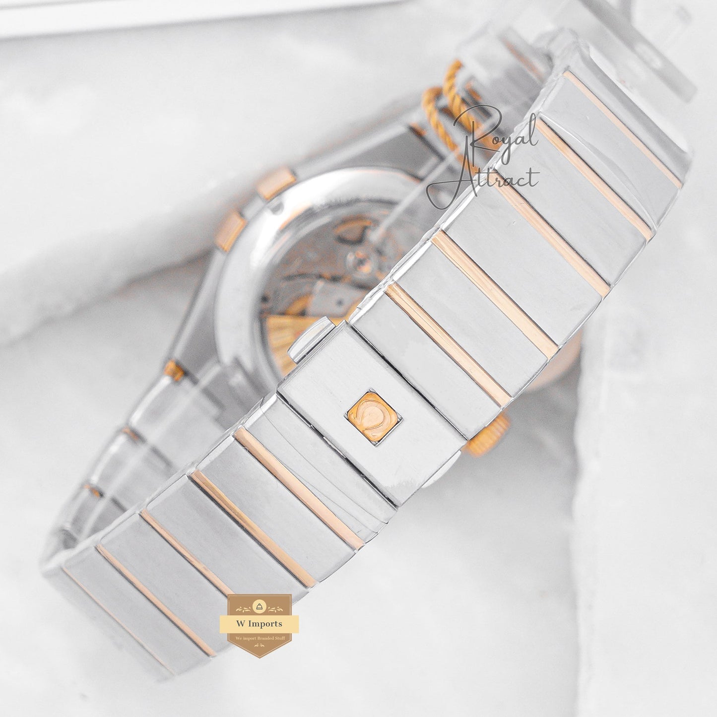 Latest Collection Two Tone Rose Gold With Marble Dial & Stone Figure