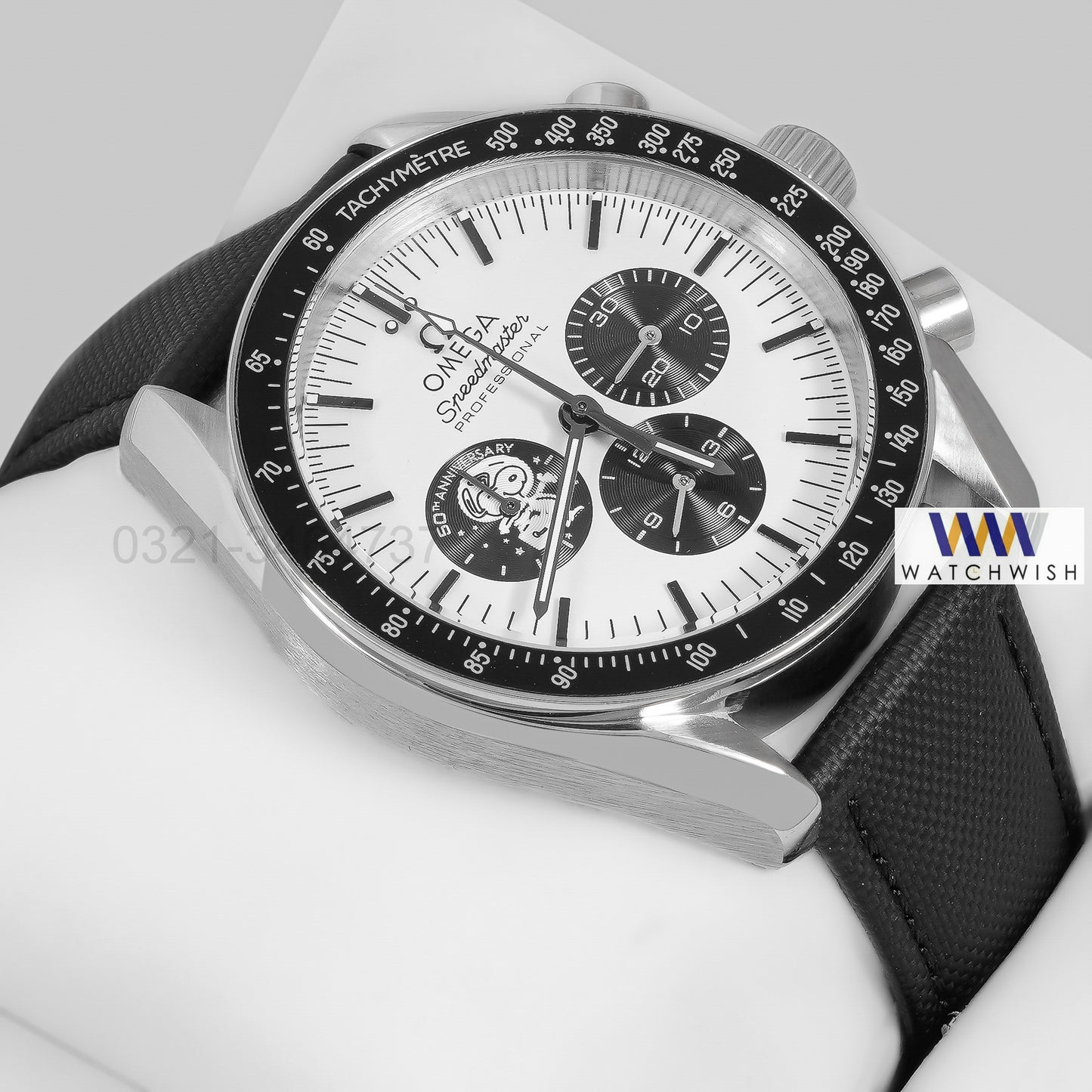 LATEST COLLECTION CHRONOGRAPH SILVER CASE WITH WHITE DIAL AND LEATHER STRAP WATCH