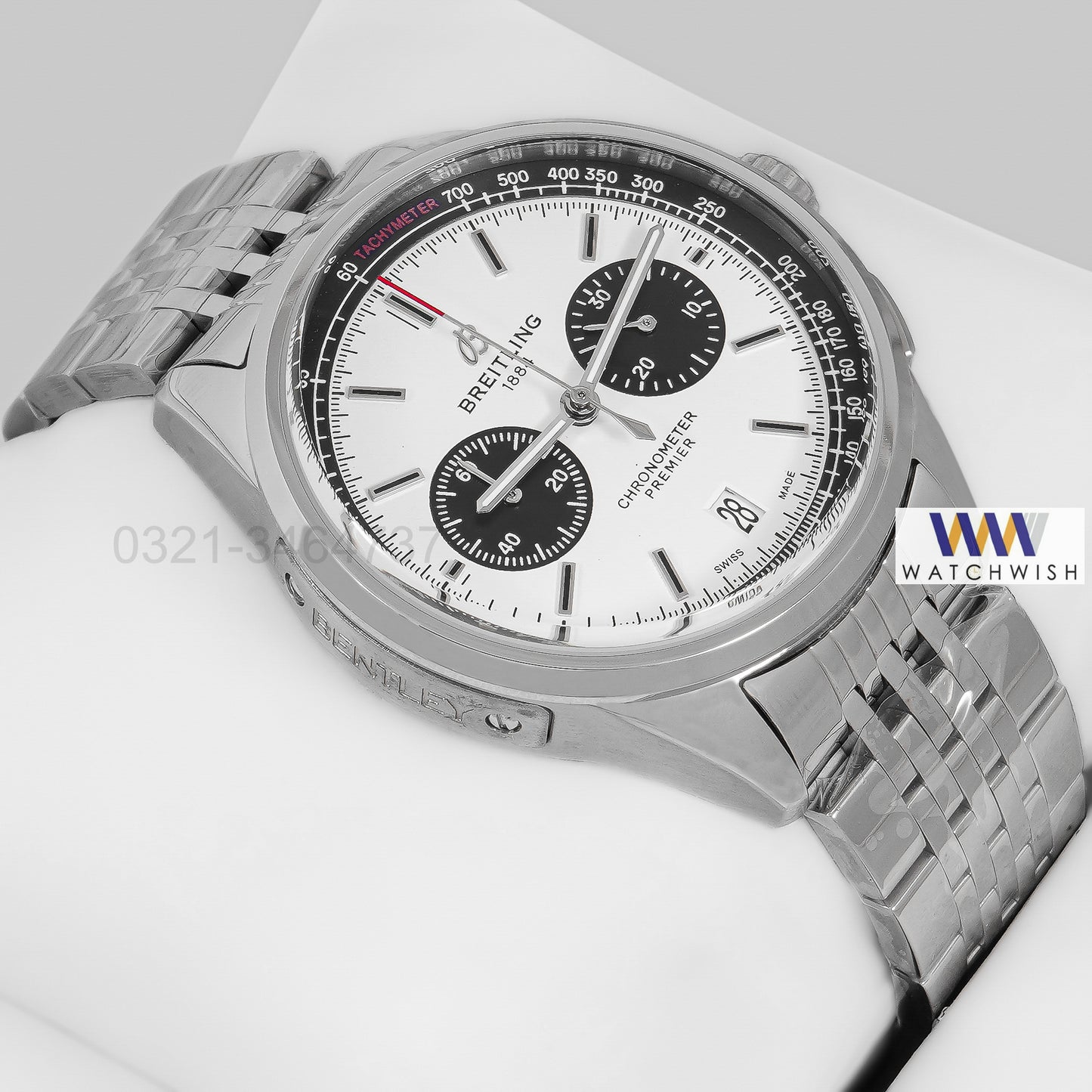 LATEST COLLECTION CHRONOGRAPH SILVER CASE WITH WHITE DIAL CHAIN WATCH