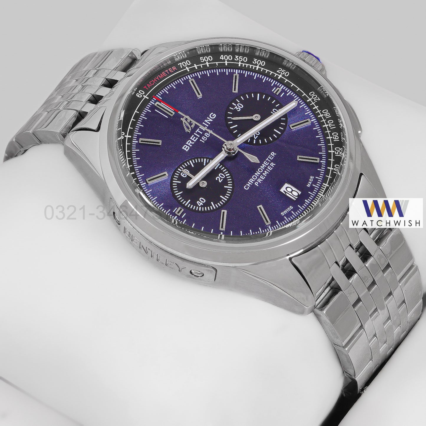 LATEST COLLECTION CHRONOGRAPH SILVER CASE WITH BLUE DIAL CHAIN WATCH