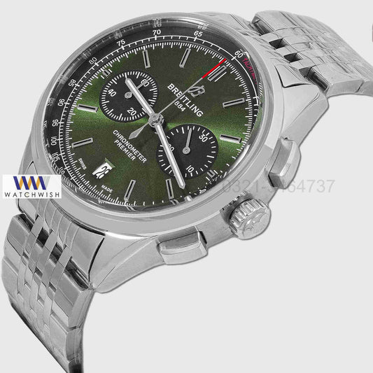 LATEST COLLECTION CHRONOGRAPH SILVER CASE WITH GREEN DIAL CHAIN WATCH