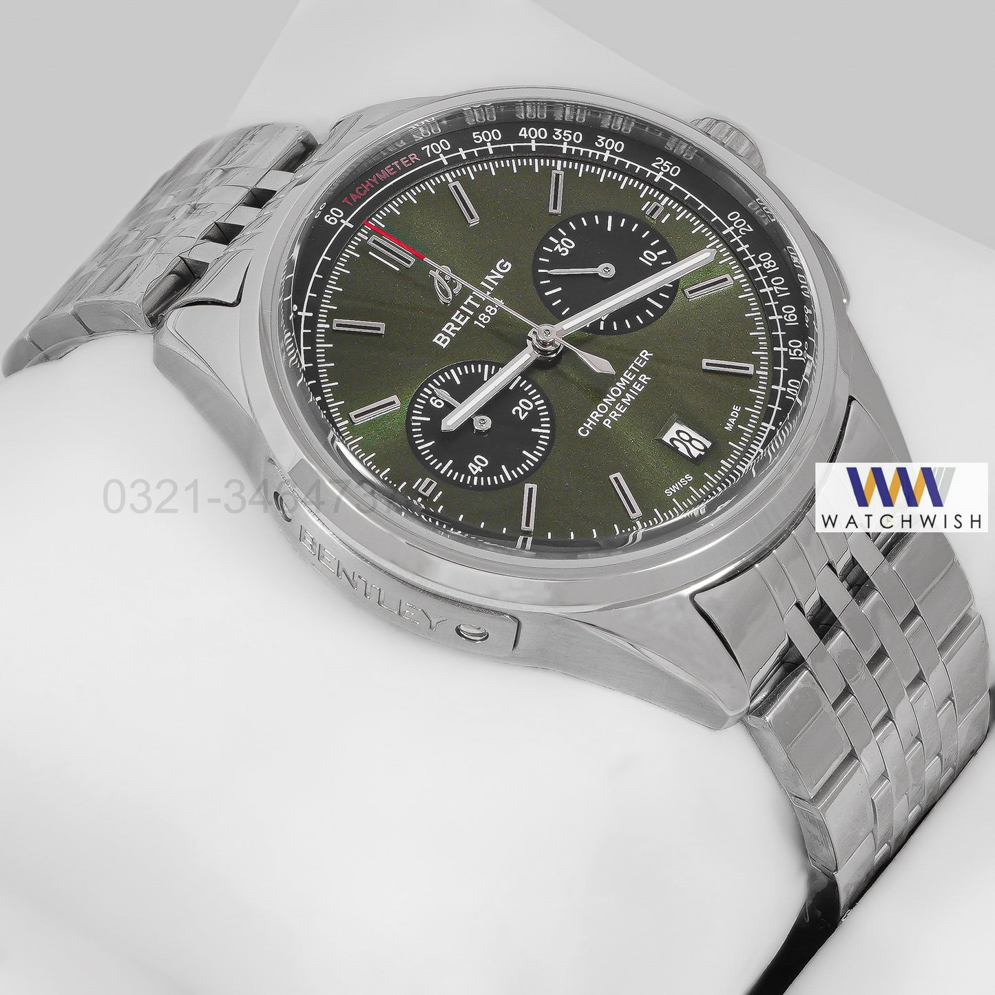 LATEST COLLECTION CHRONOGRAPH SILVER CASE WITH GREEN DIAL CHAIN WATCH