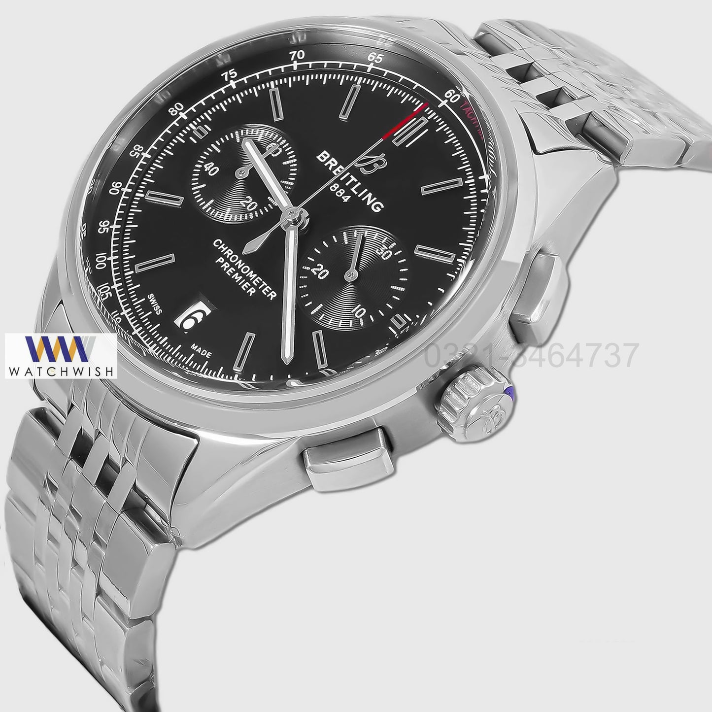 LATEST COLLECTION CHRONOGRAPH SILVER CASE WITH BLACK DIAL CHAIN WATCH