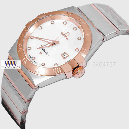 Latest Collection Two Tone Rose Gold With White Dial & Stone Figure