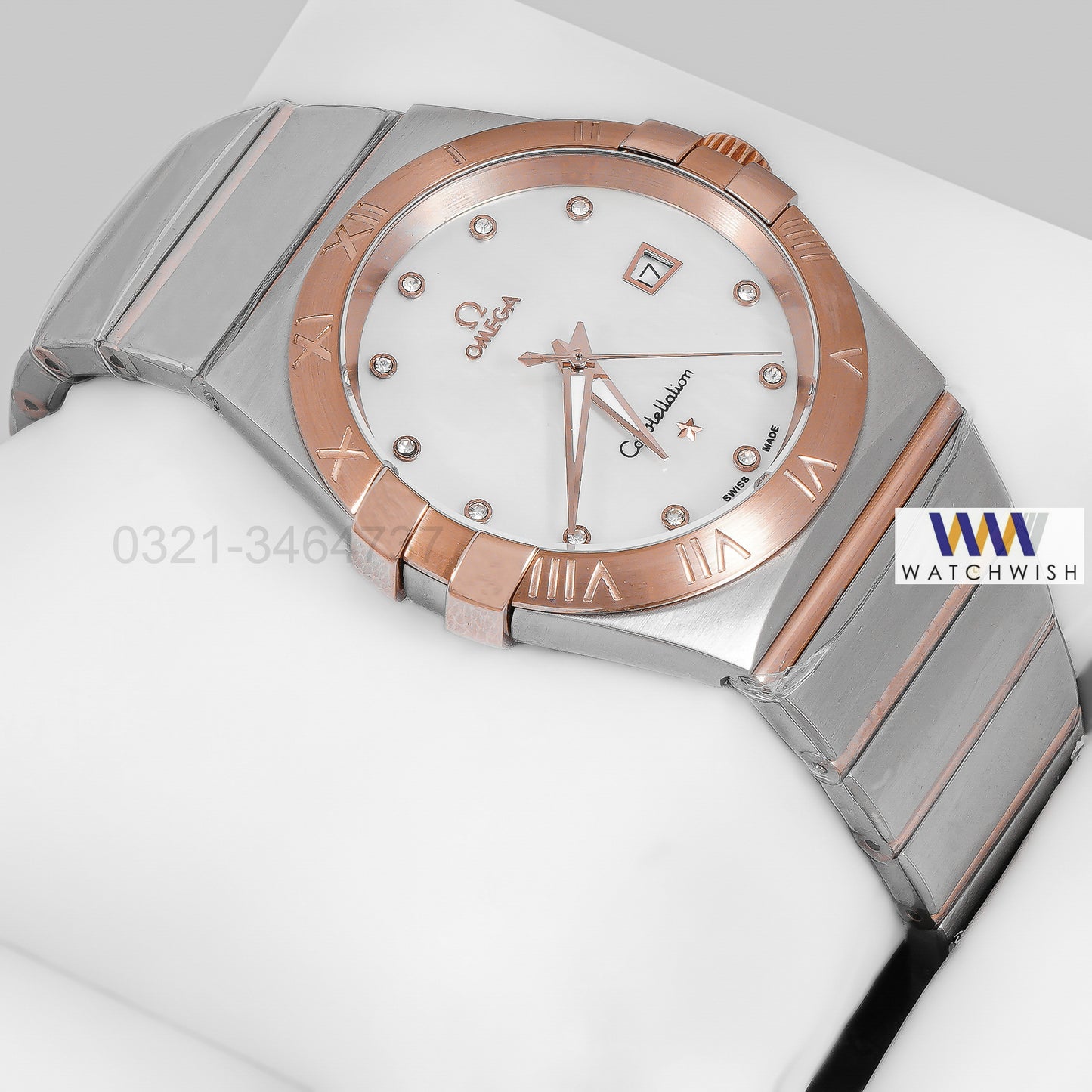 Latest Collection Two Tone Rose Gold With White Dial & Stone Figure