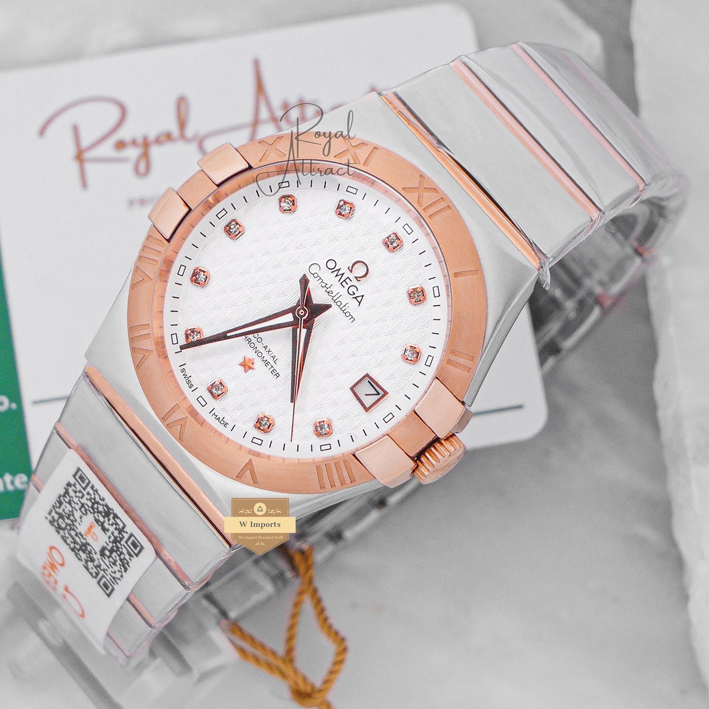 Latest Collection Two Tone Rose Gold With Texture White Dial Chain Watch