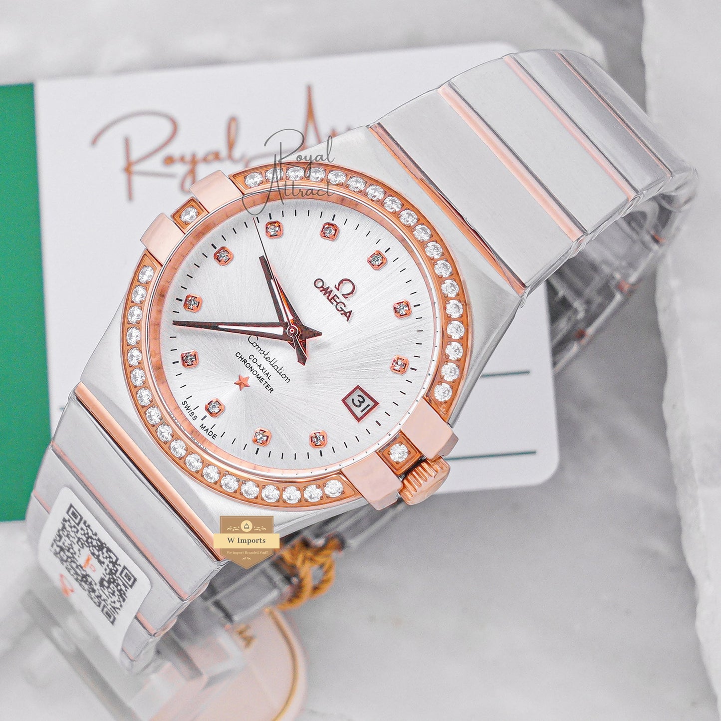 Latest Collection Two Tone Rose Gold With Silver Dial Stone Figure & Bezel