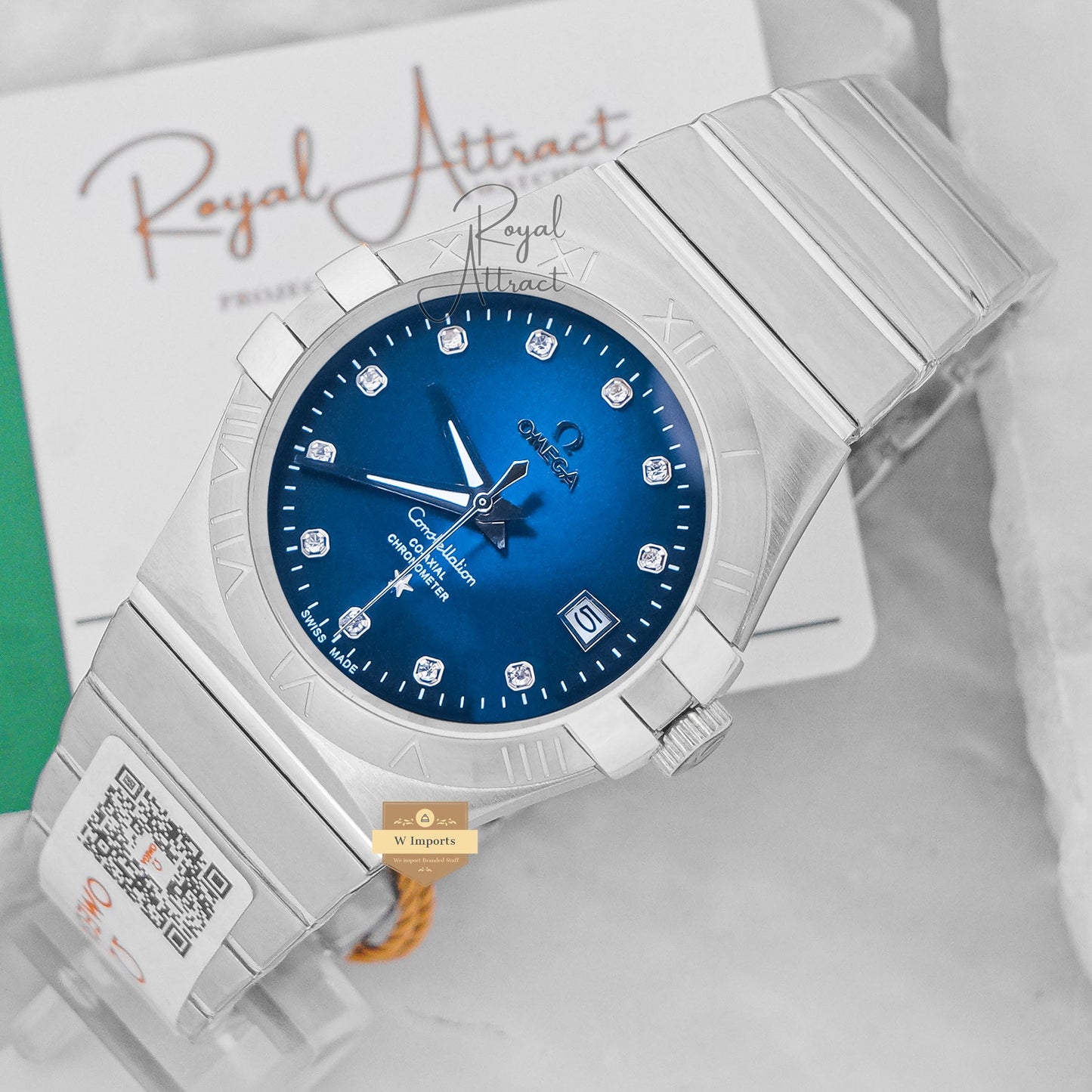 Latest Collection Silver With Blue Dial Stone Figure Chain Watch