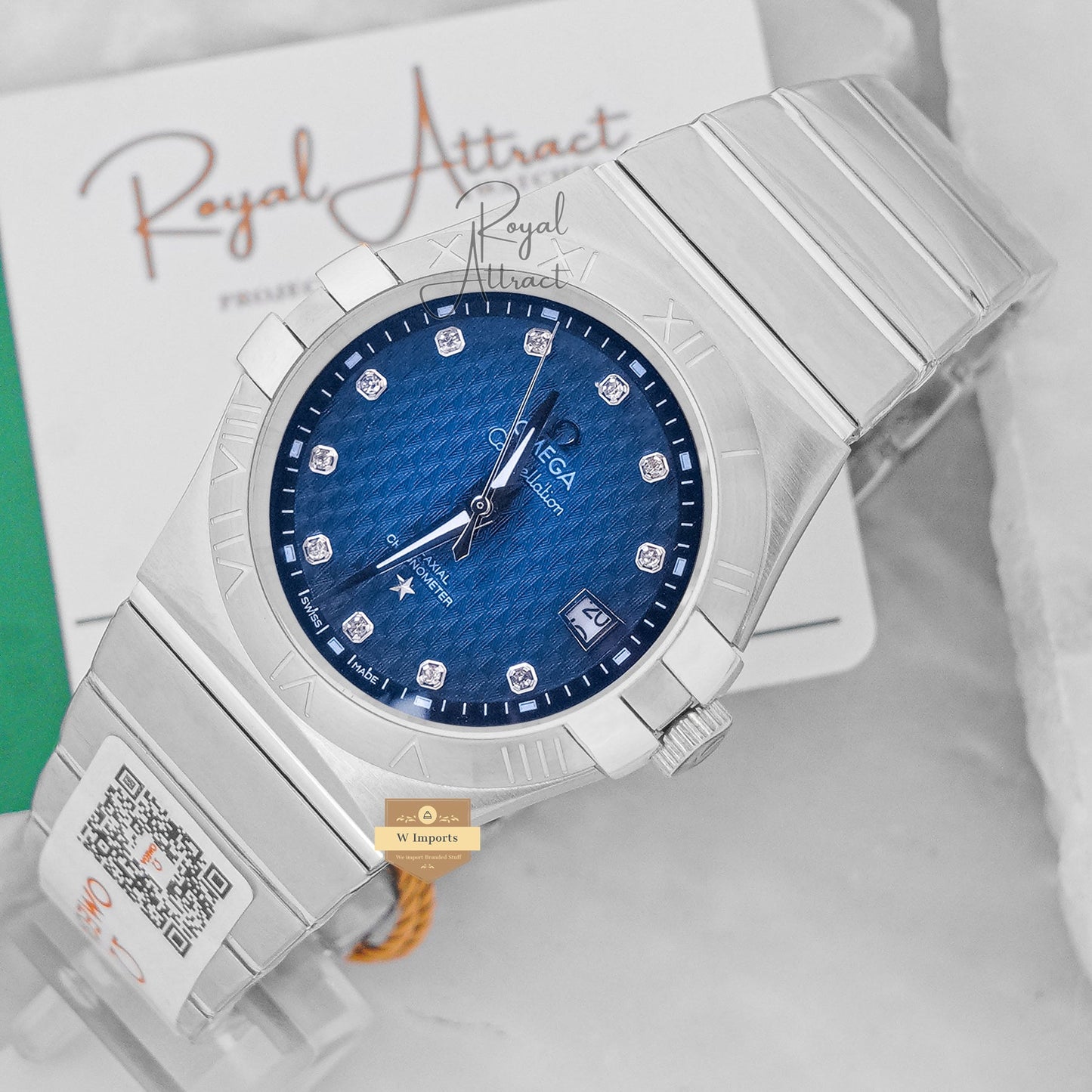 Latest Collection Silver With Blue Texture Dial Stone Figure Chain Watch