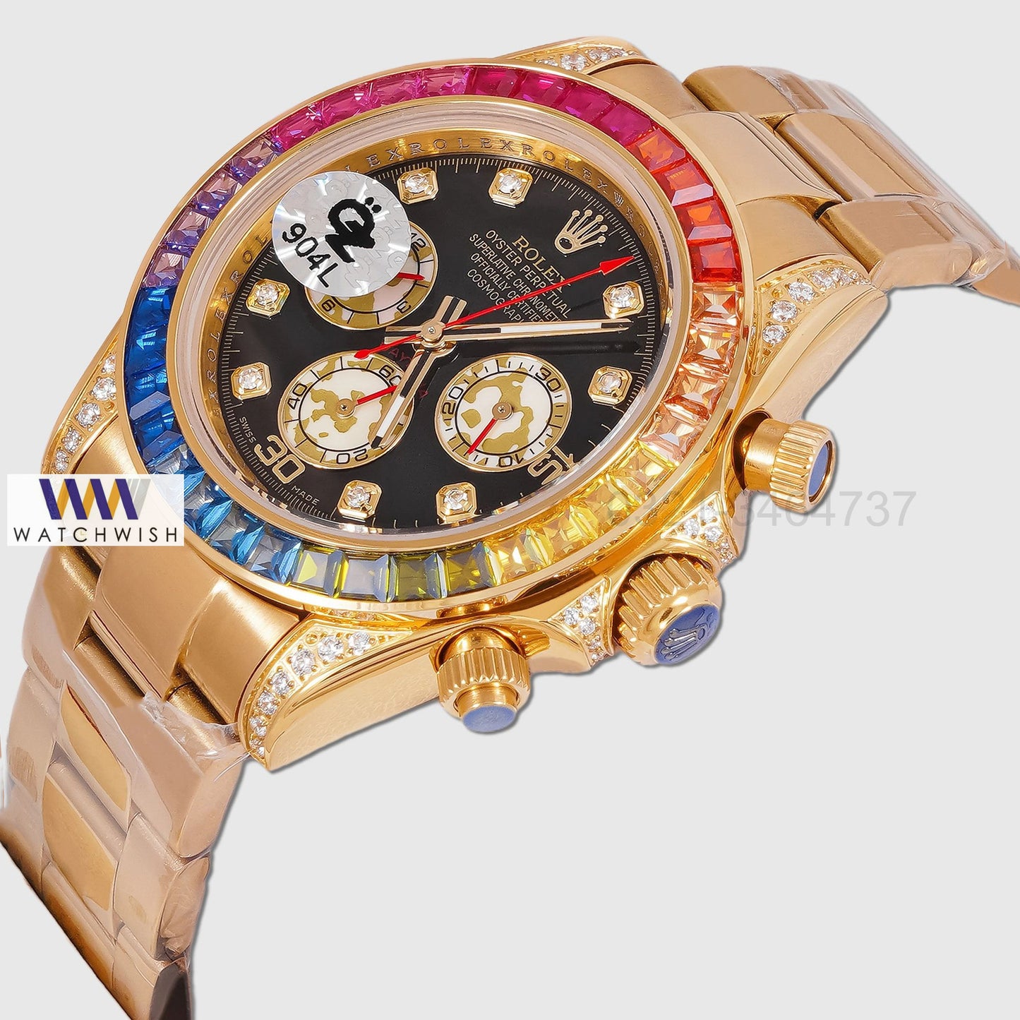 Latest Collection 40 Yellow Gold With Black Dial & Multi Stone Bezel Automatic Watch Oz Made