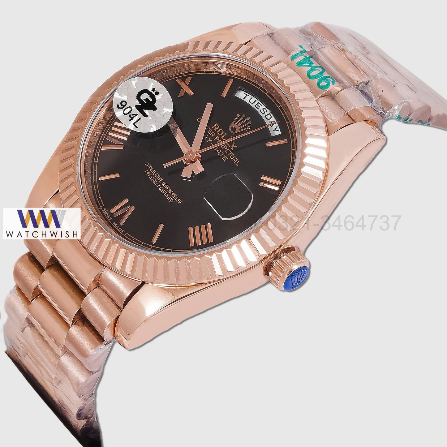 LATEST COLLECTION 40 ROSE GOLD WITH BLACK DIAL ROMAN FIGURE AUTOMATIC WATCH OZ MADE