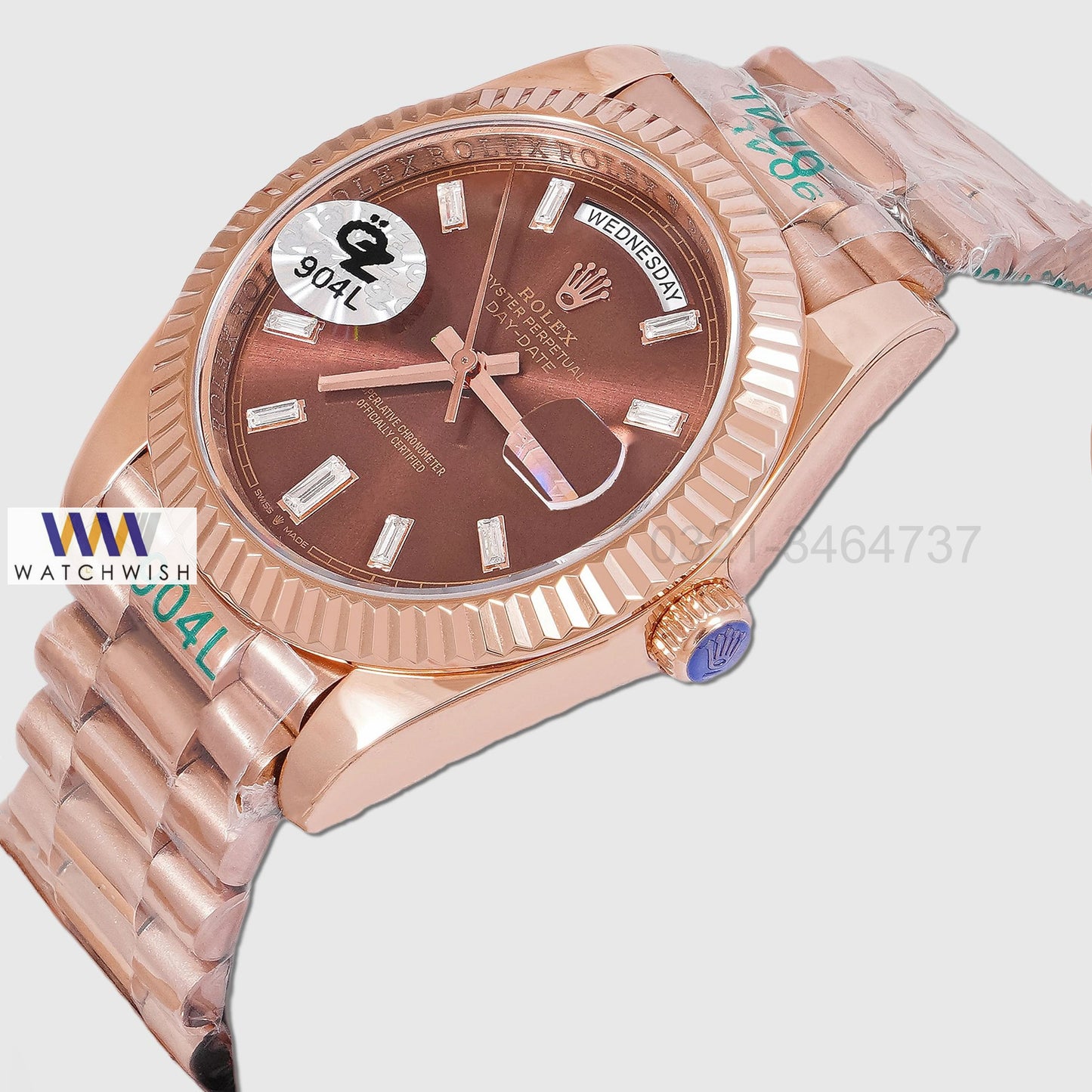 LATEST COLLECTION 40 ROSE GOLD WITH BROWN DIAL STONE FIGURE AUTOMATIC WATCH OZ MADE