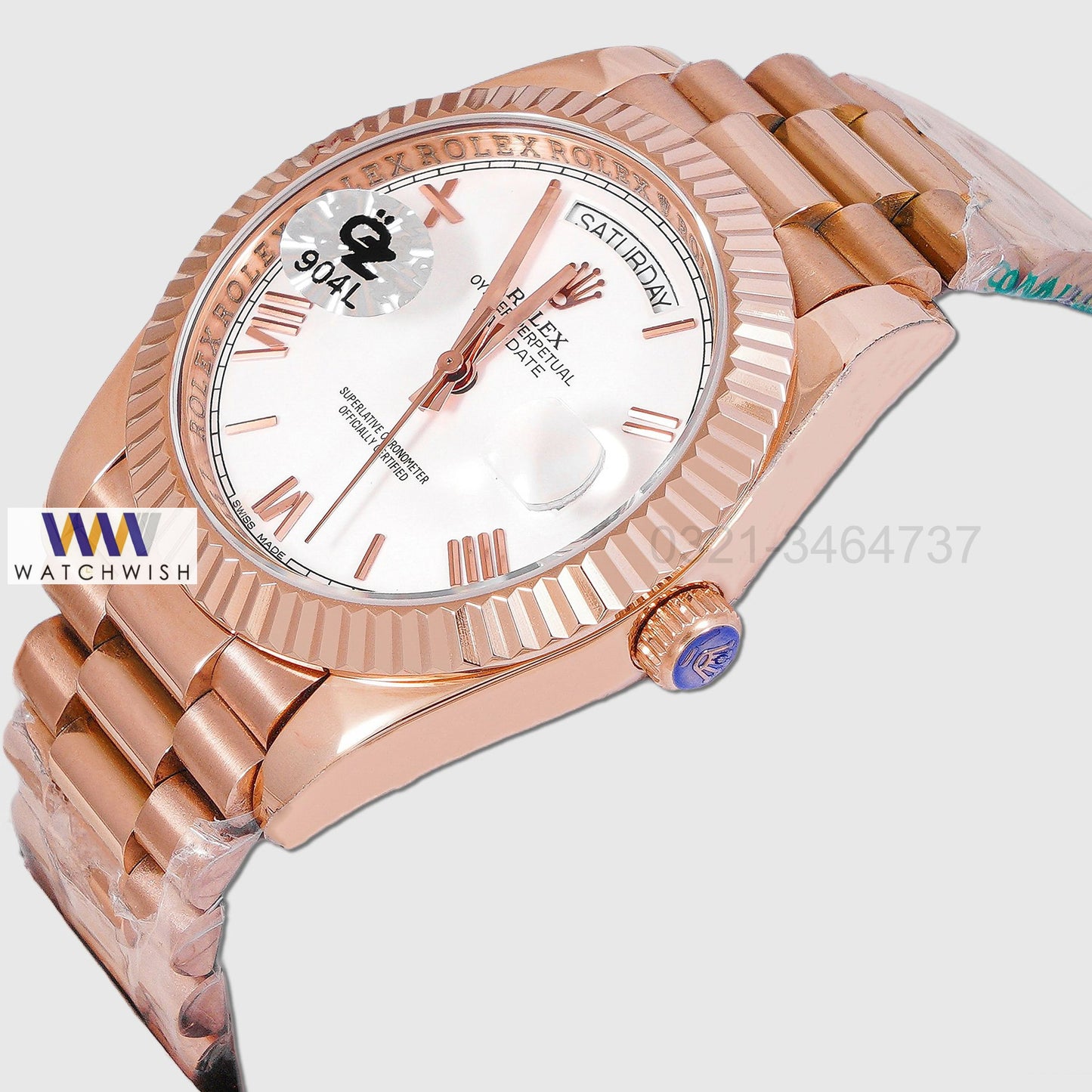 LATEST COLLECTION 40 ROSE GOLD WITH WHITE DIAL ROMAN FIGURE AUTOMATIC WATCH OZ MADE