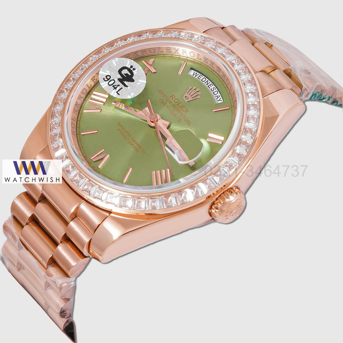 LATEST COLLECTION 40 ROSE GOLD WITH GREEN DIAL STONE BEZEL AUTOMATIC WATCH OZ MADE