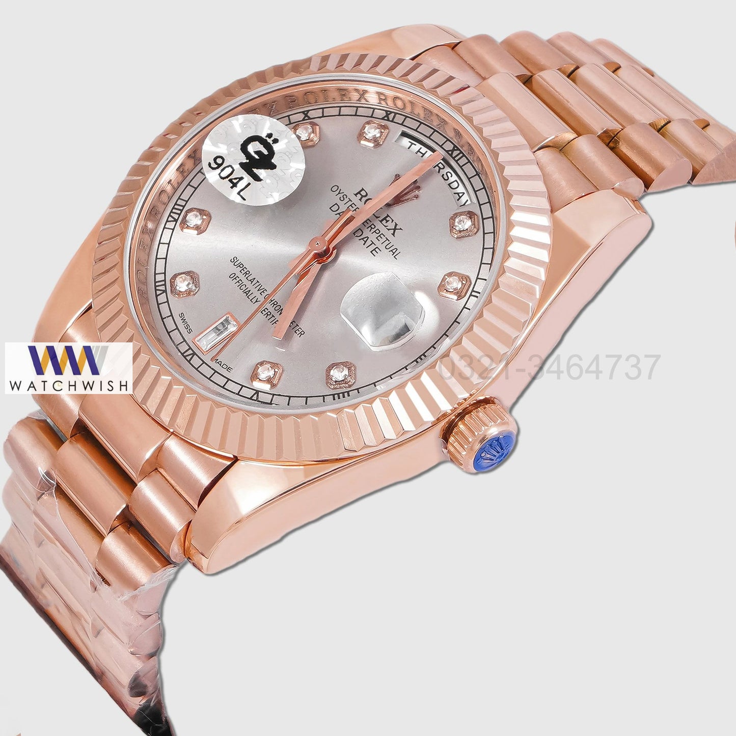 LATEST COLLECTION 40 ROSE GOLD WITH GRAY DIAL STONE FIGURE AUTOMATIC WATCH OZ MADE