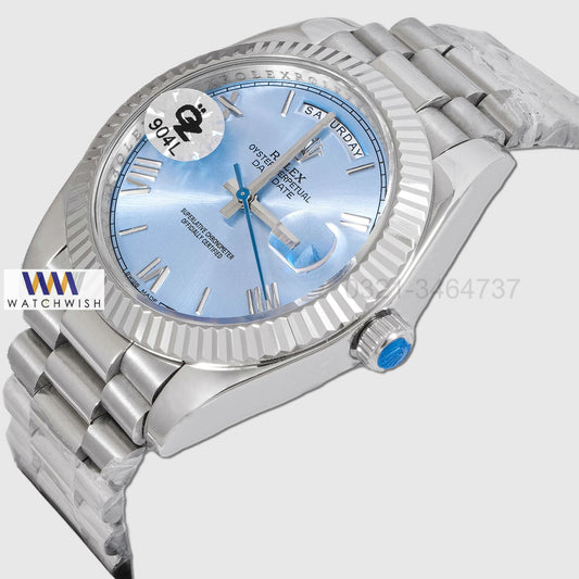 LATEST COLLECTION 40 SILVER WITH BLUE DIAL ROMAN FIGURE AUTOMATIC WATCH OZ MADE