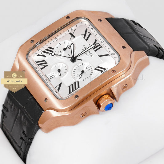 Latest Collection Chronograph Rose Gold Case With Silver Dial Strap Watch