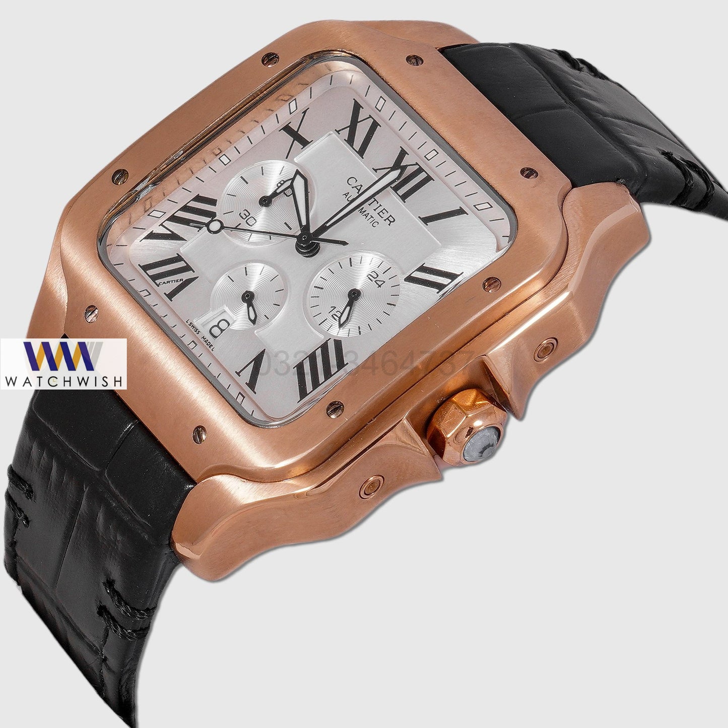 Latest Collection Chronograph Rose Gold Case With Silver Dial Strap Watch