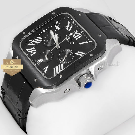 Latest Collection Chronograph Silver Case With Black Dial & Bezel Strap Watch
