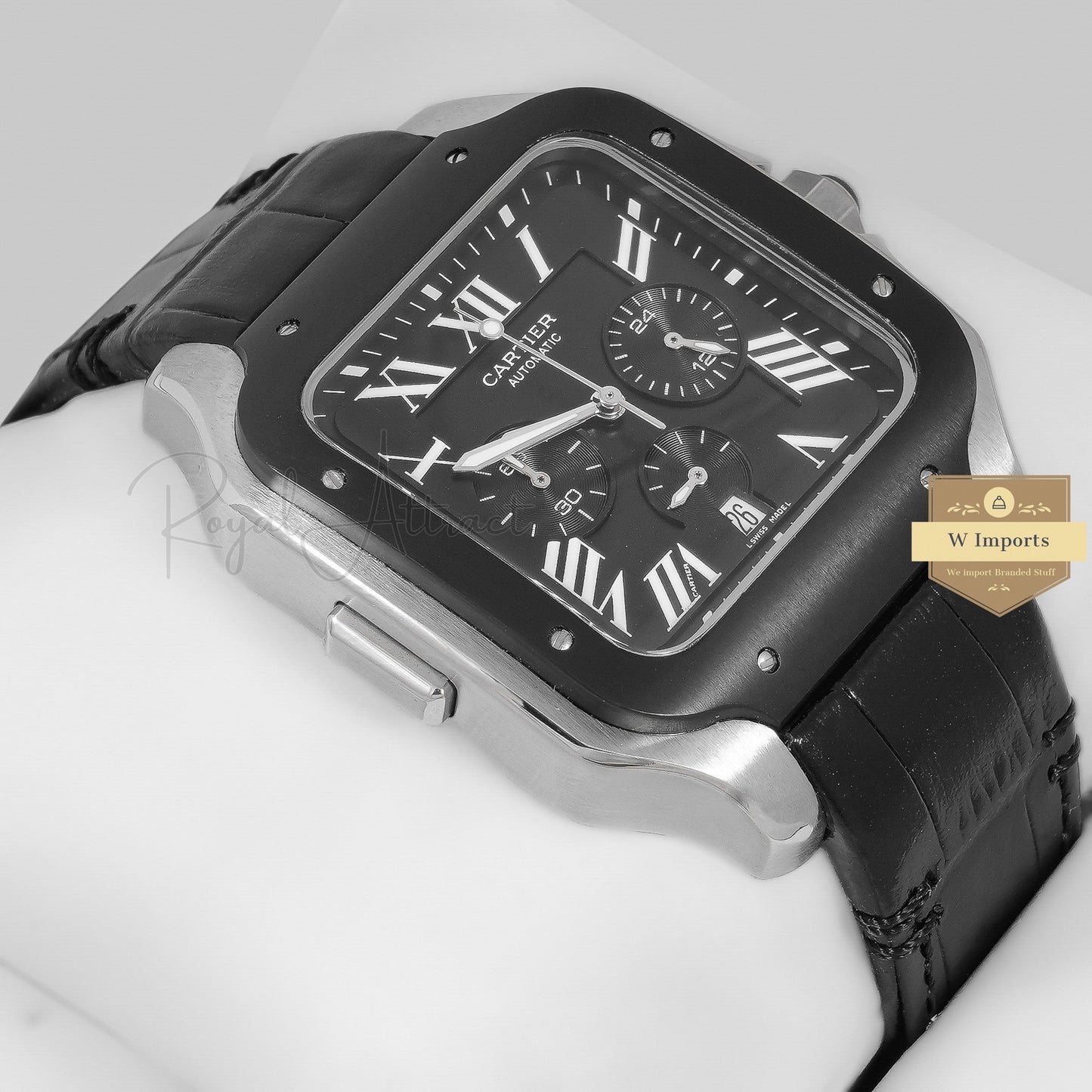 Latest Collection Chronograph Silver Case With Black Dial & Bezel Strap Watch