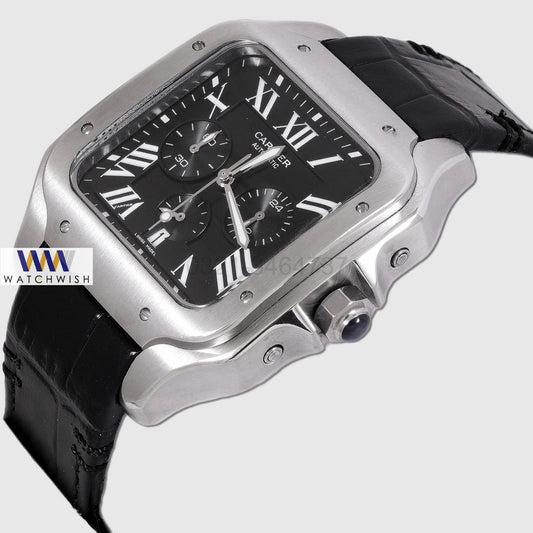 Latest Collection Chronograph Silver Case With Black Dial Strap Watch