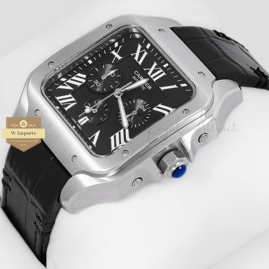 Latest Collection Chronograph Silver Case With Black Dial Strap Watch