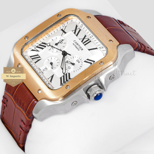 Latest Collection Chronograph Silver Case With Dial Golden Bezel Strap Watch