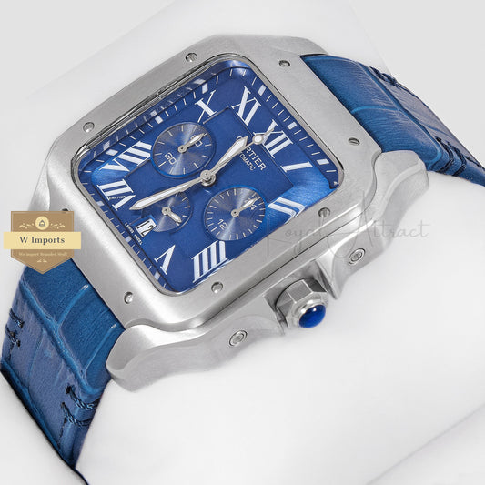 Latest Collection Chronograph Silver Case With Blue Dial Strap Watch