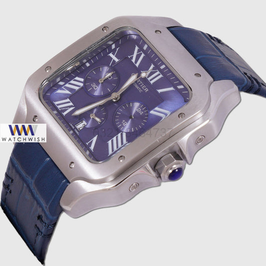 Latest Collection Chronograph Silver Case With Blue Dial Strap Watch