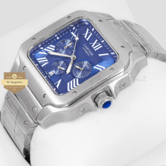 Latest Collection Chronograph Silver With Blue Dial Chain Watch