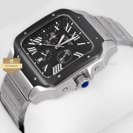 Latest Collection Chronograph Silver With Black Dial & Bezel Chain Watch