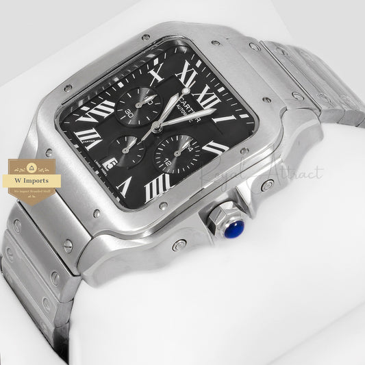 Latest Collection Chronograph Silver With Black Dial Chain Watch