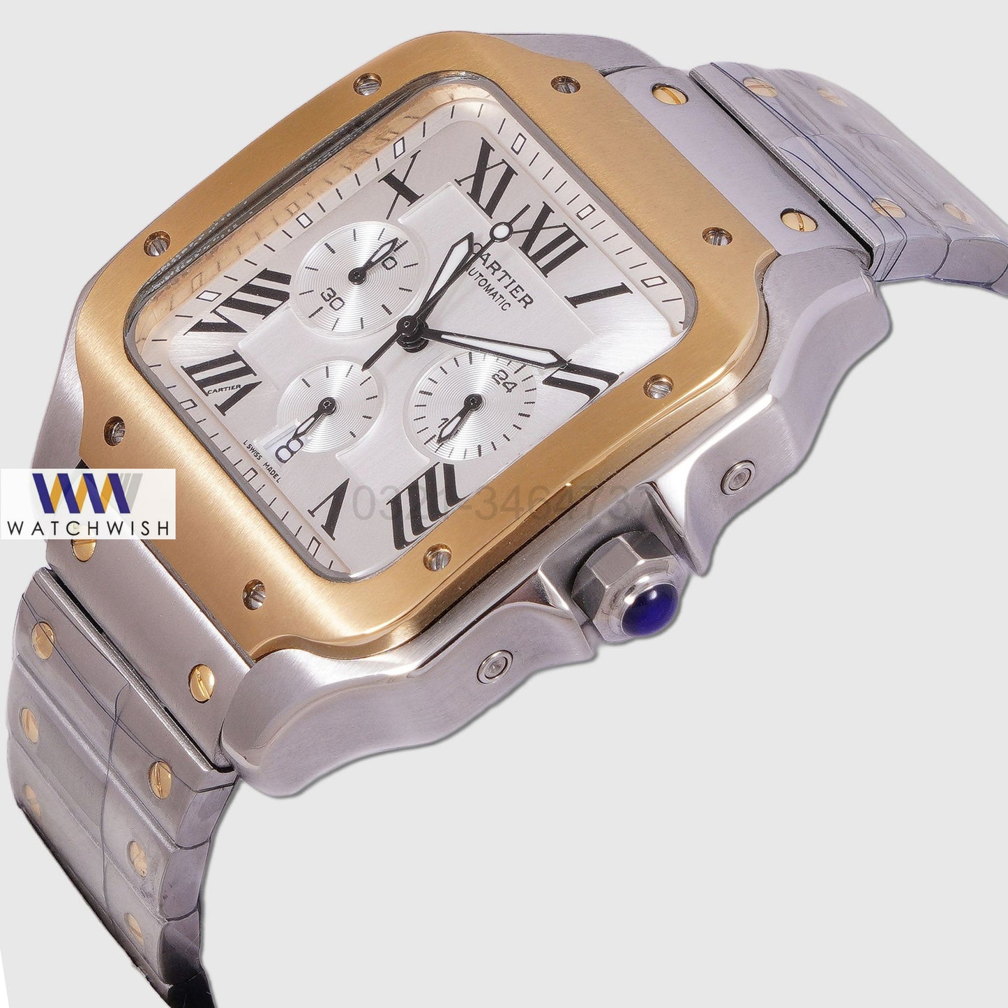 Latest Collection Chronograph Two Tone Yellow Gold With Silver Dial Chain Watch