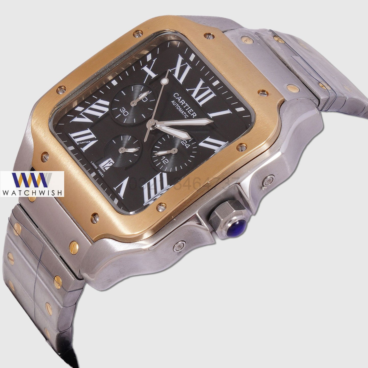 Latest Collection Chronograph Two Tone Yellow Gold With Black Dial Chain Watch