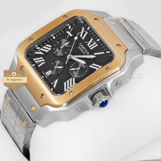 Latest Collection Chronograph Two Tone Yellow Gold With Black Dial Chain Watch
